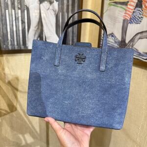 Best Price‼️Tory Burch Blake Denim Suede Small Tote 175886 Denim Dusk $400